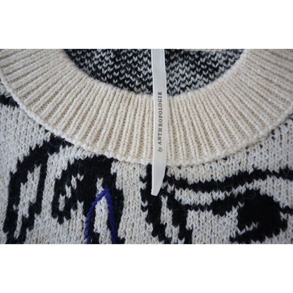 by Anthropologie Women's Sz XS Blue Motif Floral Pop Embroidered Sweater - Picture 4 of 9